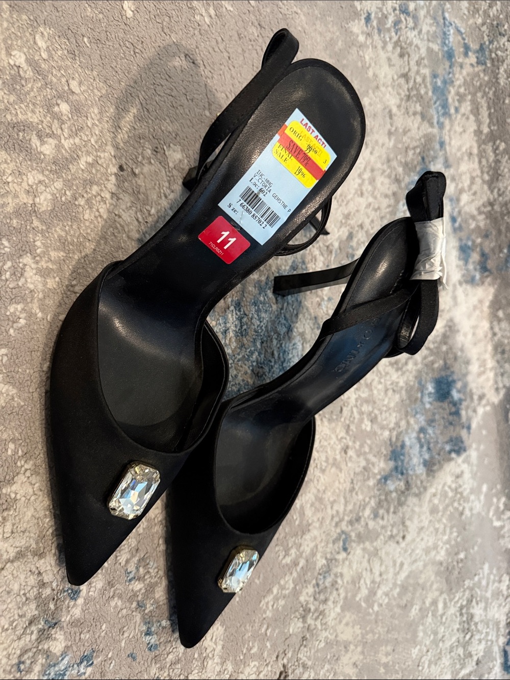 brand new with tags- Black Pointed Slingback Heels with Gem Detail